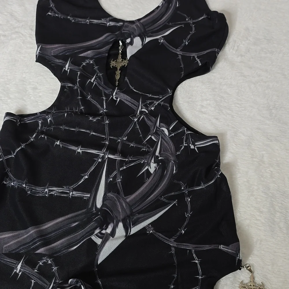 Hardcore dance cross and thorus printed mesh jumpsuit size small  NWT. - Picture 6 of 13
